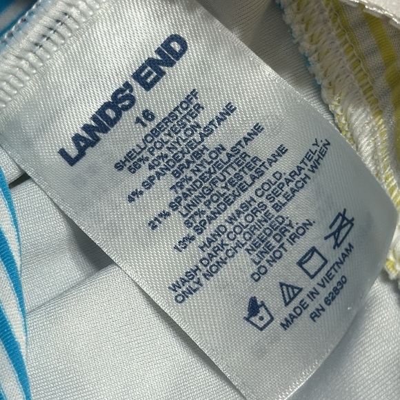 Lands' End Seersucker Tankini top SZ 16 Aqua/white/yellow/red swim beach summer - Picture 4 of 6